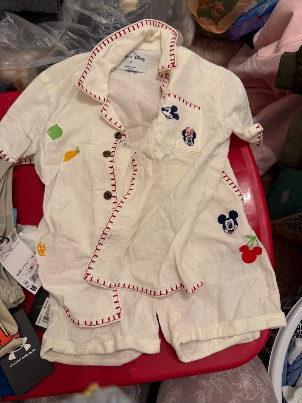Disney Kids White Shirt with Red Stitching and Navy Mickey